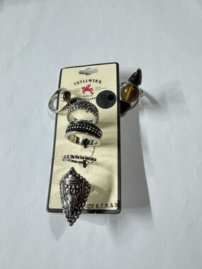 Idyllwind Silver-Tone Boho Stackable Ring Set with Brown Stone